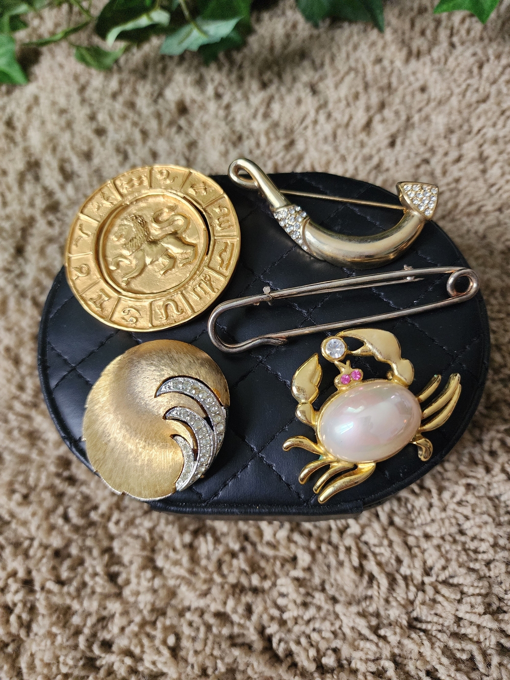 Gold-Tone Crab Brooch with Opalescent Center - Women's Accessories